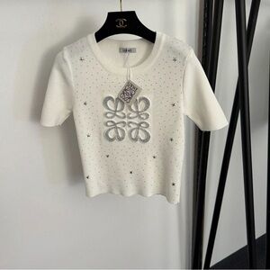 Loewe White Sparkling Diamond Short-Sleeve Shirt